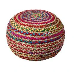 L.R. Resources Boho Beauty Braided Pouf Ottoman, 14" X 20", Multicolor -