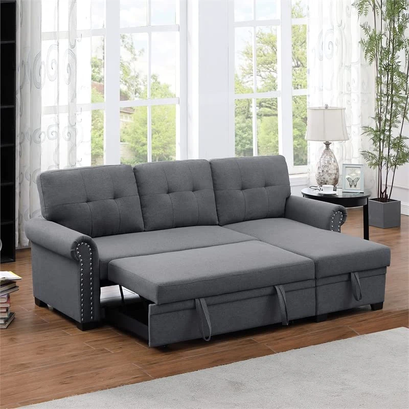 Alexent 3-Seat Modern Fabric Sleeper Sectional Sofa Bed With Pull-Out Bed With Storage Chaise Lounge In Dark Gray Color For Space Saving On Apartment, Living Room, Home Office, Guest Room 4 Alexent 3-Seat Modern Fabric Sleeper Sectional Sofa Bed With Pull-Out Bed With Storage Chaise Lounge In Dark Gray Color For Space Saving On Apartment, Living Room, Home Office, Guest Room - Image 2