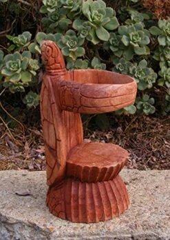 Mystika Tropical Nautical Turtle Hono Wood Statue Wine Bottle Holder Tiki Bar Decor 10"