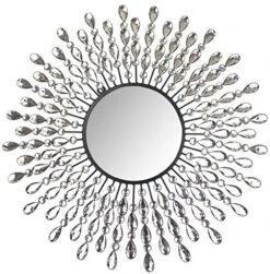 Lulu Decor, 23.50" Crystal Drop Wall Mirror, 9" Round Beveled Mirror Handmade For Living Room & Bedroom