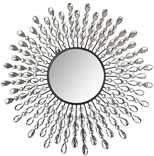Lulu Decor, 23.50" Crystal Drop Wall Mirror, 9" Round Beveled Mirror Handmade For Living Room & Bedroom 3 Lulu Decor, 23.50" Crystal Drop Wall Mirror, 9" Round Beveled Mirror Handmade For Living Room & Bedroom