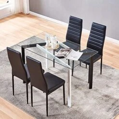 Nozama Rectangular Dining Table Chair Set Space Saving Dining Room Home Furniture Transparent Glass Stainless Steel Metal Legs For 4 People Flannal Black 26 Nozama Rectangular Dining Table Chair Set Space Saving Dining Room Home Furniture Transparent Glass Stainless Steel Metal Legs For 4 People Flannal Black -Amazon Store 61hv0g6dlOL. AC