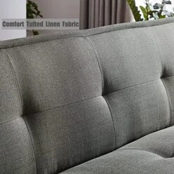 Majnesvon Modern Linen Fabric Sofa Bed Futon,Convertible Foldable Sleeper Sofa Bed With 3 Angles Adjustable Back,Wooden Frame & Legs For Small Living Space,Dorm Office Apartment (Light Grey) -Amazon Store 61ijnNf2jXL