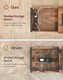 VASAGLE Side Table With Storage, End Table With USB Ports And Outlets, Nightstand With Charging Station, Fabric Bags, For Living Room, Bedroom, Rustic Brown And Black ULET310B01V1 -Amazon Store 61j1MADmMeL