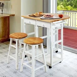 Casual Home Drop Leaf Breakfast Cart With 2 Stools-White, 32"D X 29.75"W X 33"H 15 Casual Home Drop Leaf Breakfast Cart With 2 Stools-White, 32"D X 29.75"W X 33"H -Amazon Store 61jJTetL4bL