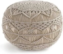 NOORI Home - Premium Luxury 100% Handmade & Handcrafted Cable Style Cotton Knitted Jade Comfortable Pouf, Ottoman, Footrest, Footstool - Beige - 20"x20"x14" -Amazon Store 61k49sRcVL. AC