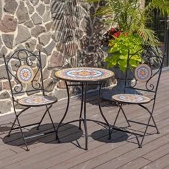 Zaer Ltd. Mosaic Tile Furniture (Bistro Set (1 Table, 2 Chairs), Phoenix Colorful) -Amazon Store 61kG64R7rrL. AC