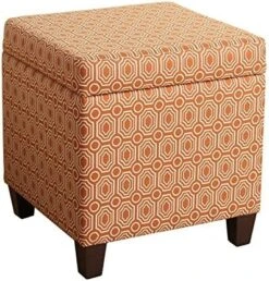 HomePop Upholstered Storage Cube Ottoman With Hinged Lid, Orange Geometric -Amazon Store 61l l2EHSYL. AC