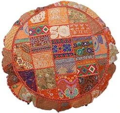 KLAVATE Indian Handmade Vintage Patchwork Cotton Boho Chic Bohemian Hand Embroidered Decorative Ethnic Foot Stool Round Floor Pillows & Cushion Cover Seating Pouf Ottoman (Purple, 18 Inch) -Amazon Store 61lPahnCLWL. AC