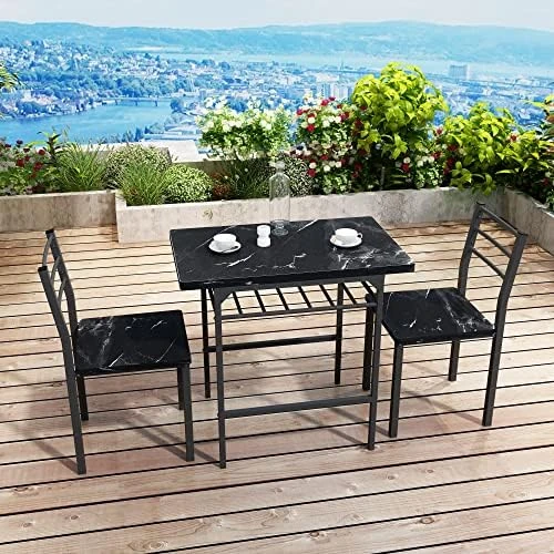 BAOLUMA 3 Piece Dining Table Set With 2 Chairs, Kitchen Table Set For 2 People For Small Space,Black Metal Frame And Square Faux Marble Tabletop (Black) 9 BAOLUMA 3 Piece Dining Table Set With 2 Chairs, Kitchen Table Set For 2 People For Small Space,Black Metal Frame And Square Faux Marble Tabletop (Black) - Image 7