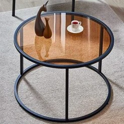 SAYGOER Round Coffee Table Glass Coffee Tables For Small Space Simple Modern Center Table For Living Room Home Office, Sofa Side Table With Metal Steel Frame, Easy Assembly, Gray Black 10 SAYGOER Round Coffee Table Glass Coffee Tables For Small Space Simple Modern Center Table For Living Room Home Office, Sofa Side Table With Metal Steel Frame, Easy Assembly, Gray Black -Amazon Store 61mjqDbgEFL. AC