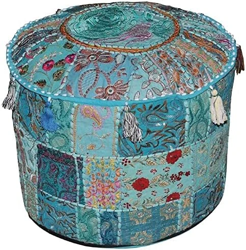 Aakriti Gallery Indian Pouf Footstool Ethnic Embroidered Pouf Cover, Indian Cotton Round Pouffe Ottoman Pouf Cover Pillow Ethnic Decor Art - Cover Only (Pink, 18x13) 11 Aakriti Gallery Indian Pouf Footstool Ethnic Embroidered Pouf Cover, Indian Cotton Round Pouffe Ottoman Pouf Cover Pillow Ethnic Decor Art - Cover Only (Pink, 18x13) - Image 9