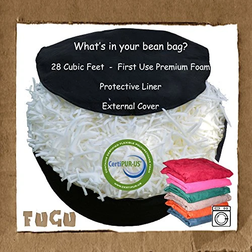 FUGU Bean Bag Chair, Premium Foam Filled 4 XL, Protective Liner Plus Removable Machine Wash Grey Cover 4 FUGU Bean Bag Chair, Premium Foam Filled 4 XL, Protective Liner Plus Removable Machine Wash Grey Cover - Image 2