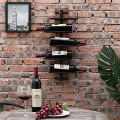 MyGift 5 Tier Rustic Burnt Wood & Industrial Black Metal Wall Mounted Wine Rack Bottle Display Storage Shelf Decorative Organizer -Amazon Store 61pEFyx4esL