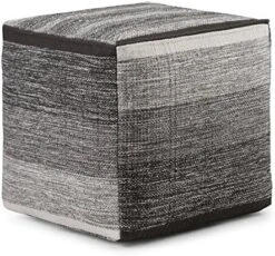 SIMPLIHOME Naya Cube Pouf, Footstool, Upholstered In Patterned Grey Melange Hand Woven Cotton, For The Living Room, Bedroom And Kids Room, Transitional, Boho -Amazon Store 61rzlvBpzL. AC