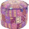 GANESHAM KLAVATE Indian Hippie Vintage Cotton Floor Pillow & Cushion Patchwork Bean Bag Chair Cover Boho Bohemian Hand Embroidered Handmade Pouf Ottoman (Purple, 13" H X 22" Diam.(inch)) -Amazon Store 61vzdpfBuKL