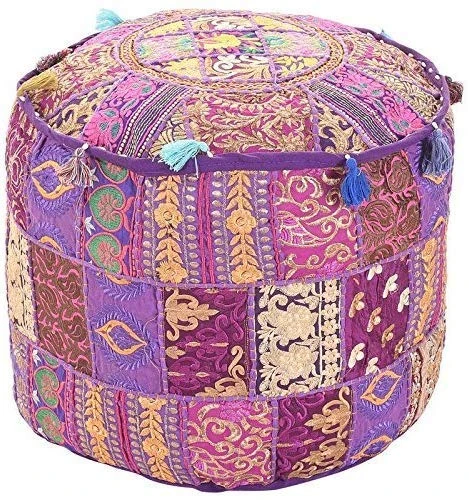 GANESHAM KLAVATE Indian Hippie Vintage Cotton Floor Pillow & Cushion Patchwork Bean Bag Chair Cover Boho Bohemian Hand Embroidered Handmade Pouf Ottoman (Purple, 13" H X 22" Diam.(inch)) 3 GANESHAM KLAVATE Indian Hippie Vintage Cotton Floor Pillow & Cushion Patchwork Bean Bag Chair Cover Boho Bohemian Hand Embroidered Handmade Pouf Ottoman (Purple, 13" H X 22" Diam.(inch))