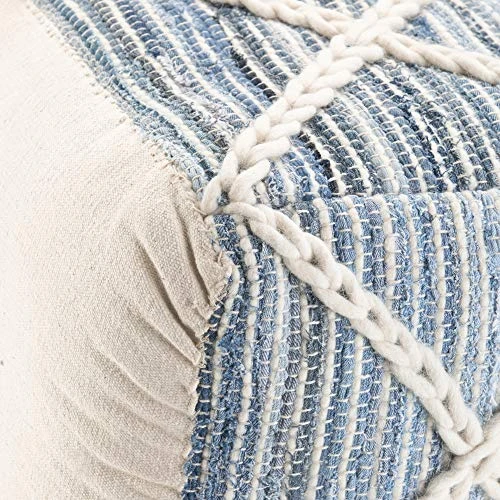 SIMPLIHOME Cowan Square Pouf, Footstool, Upholstered In Blue, Natural Handloom Woven Wool And Cotton, For The Living Room, Bedroom And Kids Room, , 7 SIMPLIHOME Cowan Square Pouf, Footstool, Upholstered In Blue, Natural Handloom Woven Wool And Cotton, For The Living Room, Bedroom And Kids Room, , - Image 5