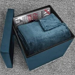 Sorbus Storage Ottoman Bench – Collapsible/Folding Bench Chest With Cover – Perfect Toy And Shoe Chest, Hope Chest, Pouffe Ottoman, Seat, Foot Rest, – Contemporary Faux Suede (Teal)