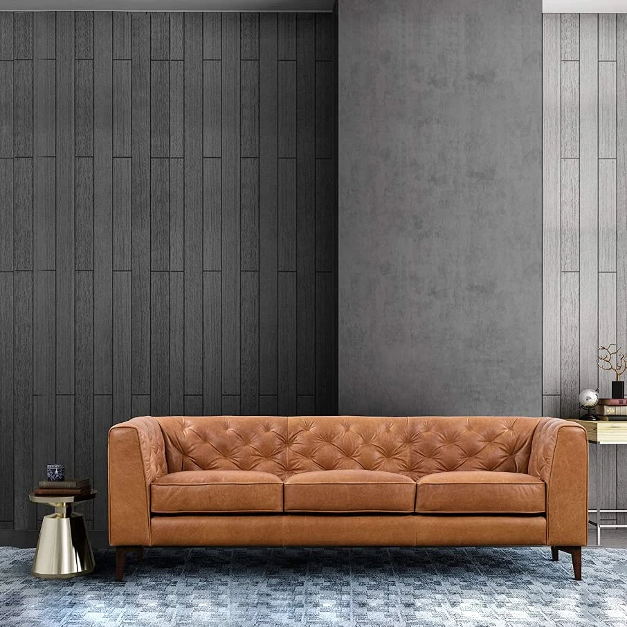 POLY & BARK Essex Leather Couch – 89-Inch Leather Sofa With Tufted Back - Full Grain Leather Couch With Feather-Down Topper On Seating Surfaces – Vintage Pure-Aniline Italian Leather – Cognac Tan 4 POLY & BARK Essex Leather Couch – 89-Inch Leather Sofa With Tufted Back - Full Grain Leather Couch With Feather-Down Topper On Seating Surfaces – Vintage Pure-Aniline Italian Leather – Cognac Tan - Image 2