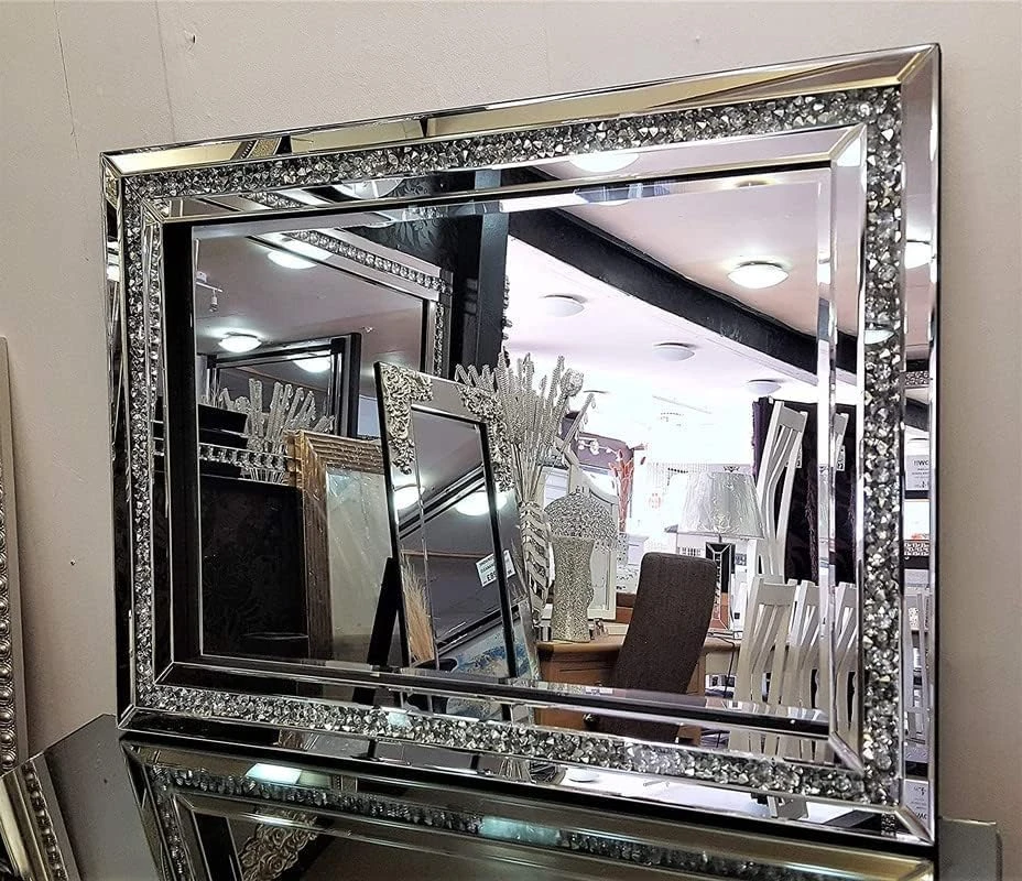 Blingworld Decorative Wall Mirror 32"x24" Crystal Mirrors For Wall Decor Living Room Silver Luxury Modern Mirrored Home Decoration, Big Large Long Mirror Silver 8 Blingworld Decorative Wall Mirror 32"x24" Crystal Mirrors For Wall Decor Living Room Silver Luxury Modern Mirrored Home Decoration, Big Large Long Mirror Silver - Image 6